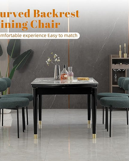 DYHOME Green Dining Chairs Set of 6, Mid-Century Modern Dining Chairs, Kitchen Dining Room Chairs, Curved Backrest Round Upholstered Boucle Sherpa Dining Chair with Black Metal Legs - LeafyLoom