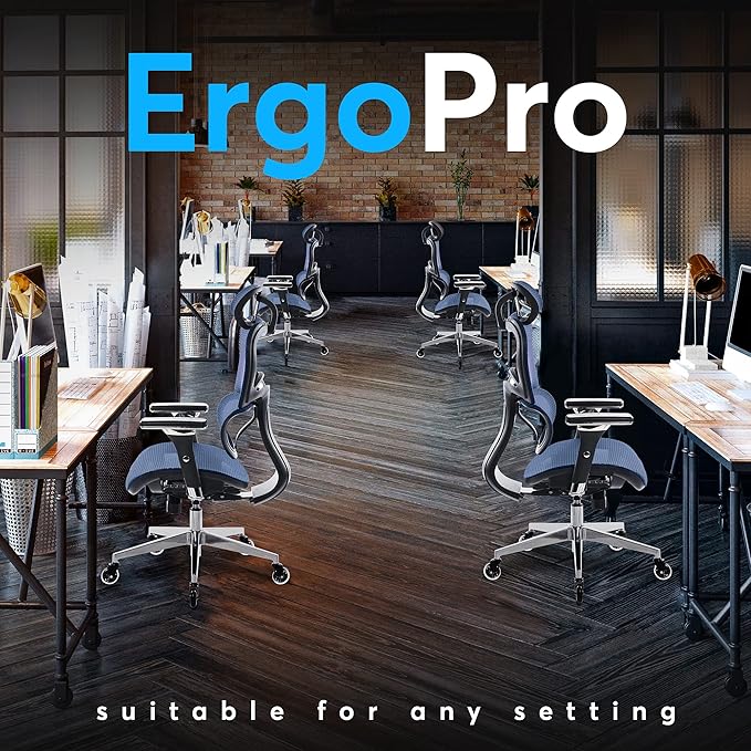 Oline ErgoPro Ergonomic Office Chair - Rolling Desk Chair with 4D Adjustable Armrest, 3D Lumbar Support and Blade Wheels - Mesh Computer Chair, Gaming Chairs, Executive Swivel Chair (Navy Blue) - LeafyLoom