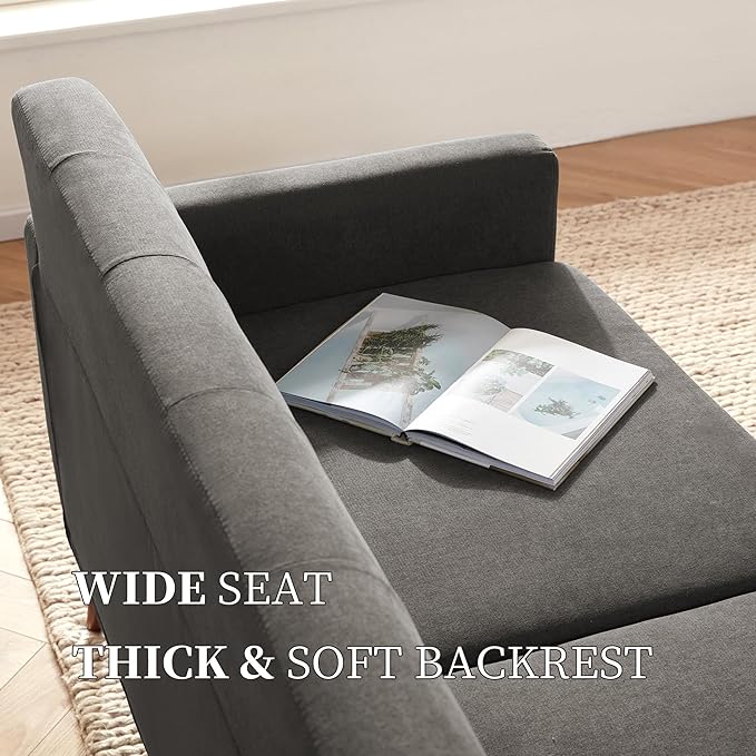 65" Loveseat Sofa, Mid Century Modern Love Seat Couches for Living Room, Comfy Upholstered Sofa Couch for Bedroom(Linen-Dark Grey) - LeafyLoom