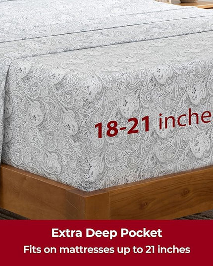 Mellanni Extra Deep Twin Sheets - 3 PC Iconic Collection Bedding Sheets & Pillowcases - Hotel Luxury, Ultra Soft, Cooling Bed Sheets - Extra Deep Pocket up to 21 inch (Twin, Paisley Gray) - LeafyLoom