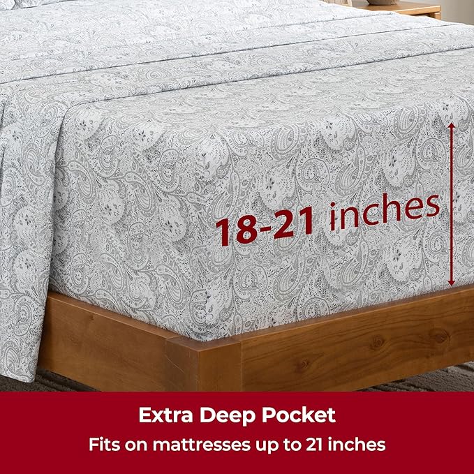Mellanni Extra Deep Full Sheets - 4 PC Iconic Collection Bedding Sheets & Pillowcases - Hotel Luxury, Ultra Soft, Cooling Bed Sheets - Extra Deep Pocket up to 21 inch (Full, Paisley Gray) - LeafyLoom