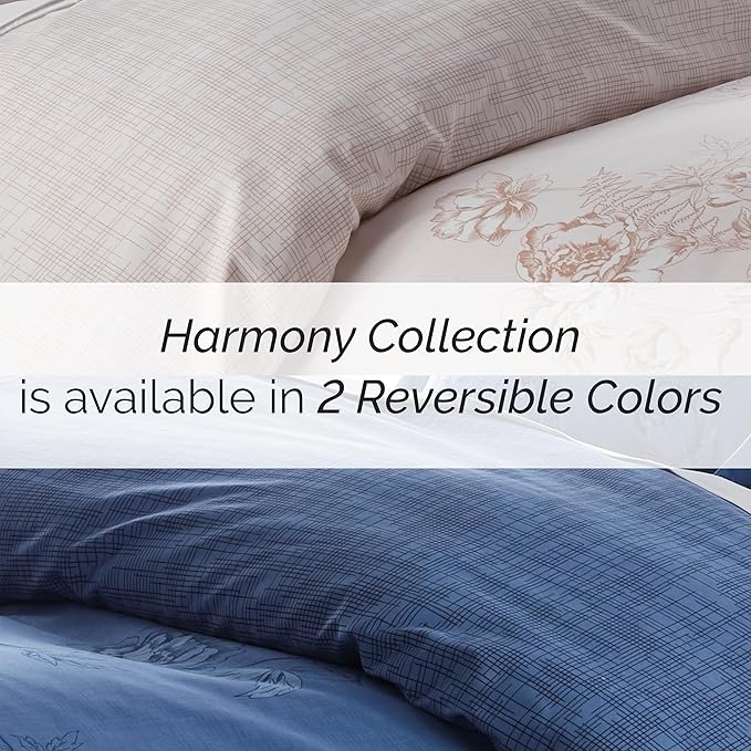 Southshore Fine Living, Inc. Oversized King Comforter Bedding Set, Down Alternative Floral Comforter with Matching Shams, Reversible Print is 2 Colors in 1, Fits King/Cal King Beds, Blue & White - LeafyLoom