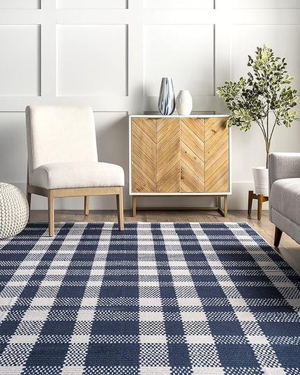 nuLOOM Rianne Machine Washable Plaid Farmhouse Ultra Thin Area Rug, 8' x 10', Blue - LeafyLoom