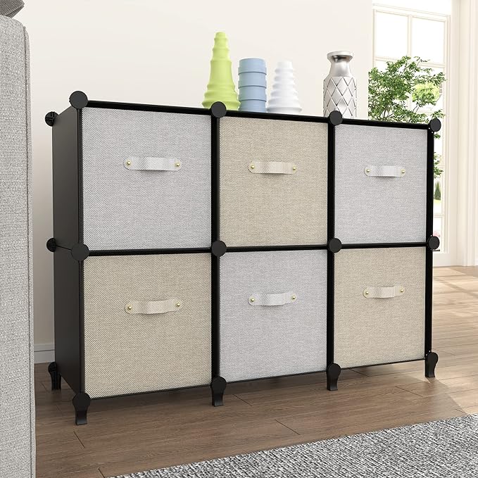 HOMIDEC 6-Cube Storage Organizer, Closet Organizer Storage Cabinet Shelf Bookcase Bookshelf,Storage Cubes Organizer Cabinet for Kids,Closet, Bedroom,Bathroom - LeafyLoom