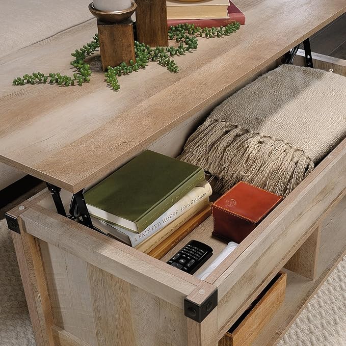 Sauder Carson Forge Lift Top Coffee Table, Lintel Oak finish - LeafyLoom