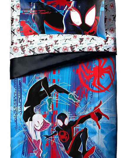 Marvel Spiderman Across The Spider-Verse Glitch 7 Piece Full Size Bed Set - includes Comforter & Sheet Set Bedding - Super Soft Fade Resistant Microfiber (Official Product) - LeafyLoom