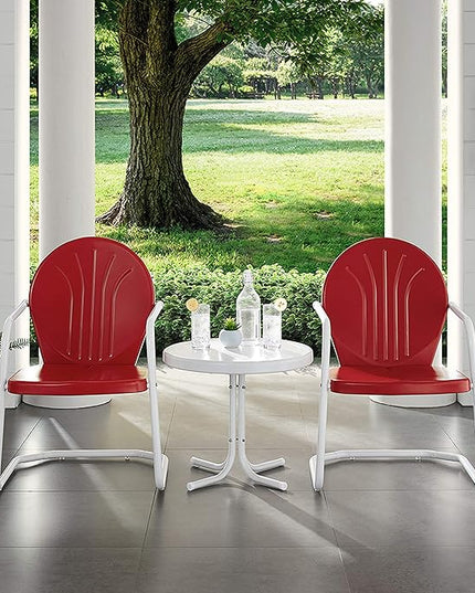 Crosley Furniture KO10004RE Griffith 3-Piece Retro Metal Outdoor Seating Set with Table and 2 Chairs, Red - LeafyLoom