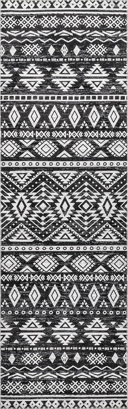 nuLOOM Madlyn Tribal Machine Washable Ultra Thin Runner Rug, 2' 6" x 8', Charcoal - LeafyLoom