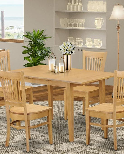 East West Furniture Norfolk 5 Piece Room Set Includes a Rectangle Wooden Table with Butterfly Leaf and 4 Kitchen Dining Chairs, 32x54 Inch, Oak - LeafyLoom
