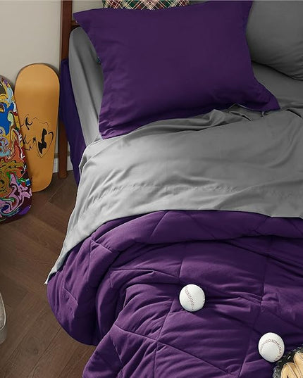 Bedsure Purple Twin XL Comforter Sets - 5 Pieces Reversible Twin XL Bedding Sets, Bed Sets Comforters, Sheets, Pillowcase & Sham, Grey XL Twin Bed in a Bag for College - LeafyLoom