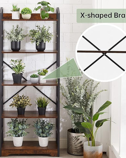 Vagusicc 5 Tier Bookshelf with 2 Storage Baskets, Tall Bookcase Shelf Storage Organizer Wood Book Shelf, Modern Shelf Rack Shelves with Steel Frame, Multipurpose Bookshelf for Bedroom Living Room - LeafyLoom