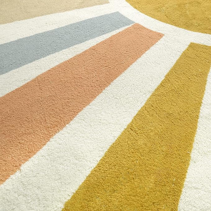 Boho Round Rug 4 Ft Washable Area Rug for Kids Room, Colorful Sun Circle Rug for Playroom, Non-Slip Circular Office Carpet Soft Rainbow Rug for Bedroom Reading Corner Dorm - LeafyLoom