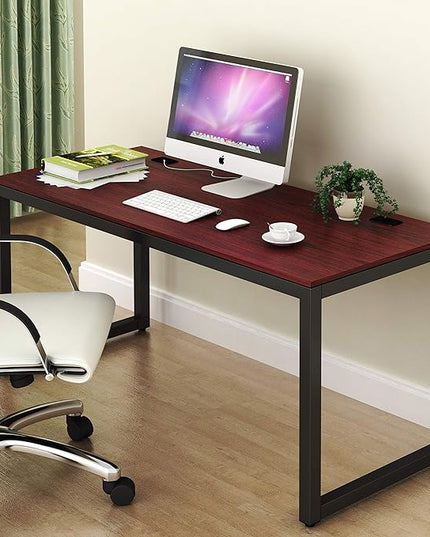 SHW Home Office 55-Inch Large Computer Desk, 24" Deep, Black/Cherry - LeafyLoom