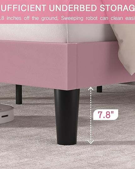 VECELO Queen Size Platform Bed Frame with Height Adjustable Upholstered Headboard, Modern Mattress Foundation,Strong Wood Slat Support, No Box Spring Needed, Easy Assembly - LeafyLoom