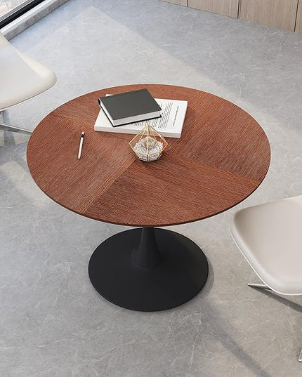 NicBex Dining Table Contemporary Kitchen Table Farmhouse Rustic 42" Round Dining Table with Printed Oak Color Grain Table Top, Metal Base Dining Table, End Table Leisure Coffee Table, Oak - LeafyLoom
