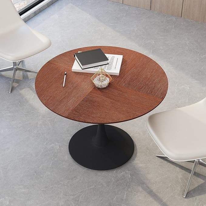 NicBex Dining Table Contemporary Kitchen Table Farmhouse Rustic 42" Round Dining Table with Printed Oak Color Grain Table Top, Metal Base Dining Table, End Table Leisure Coffee Table, Oak - LeafyLoom