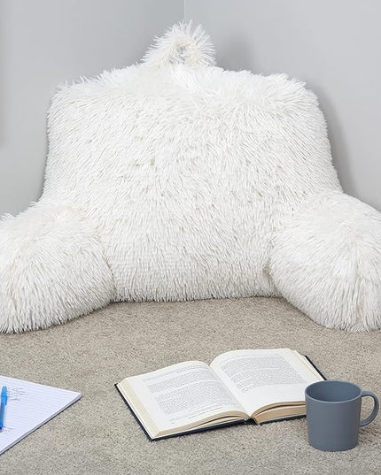 Klear Vu Shaggy Reading Pillow Back Rest Body Pillow for Adults and Kids, Lumbar and Arm Support on Bed, Chair, Couch, Sofa and Floor, 30" x 21", One Size, Winter White - LeafyLoom