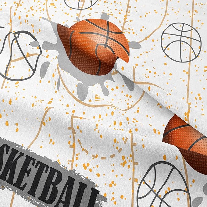 NINENINE White Basketball Comforter Sets for Teen Boys Full Size Sports Bedding White and Gold Comforter Sets with 1 Comforter 2 Pillowcases - LeafyLoom