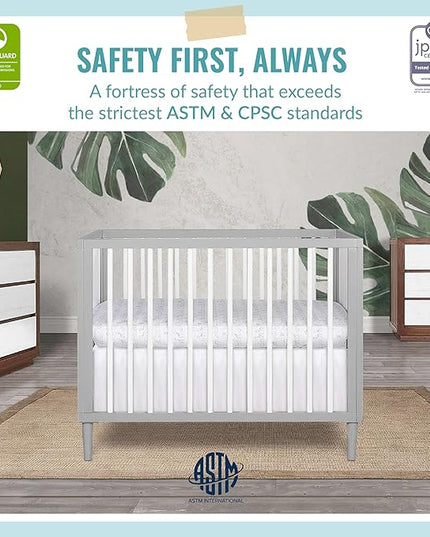 Lucas Mini Modern Crib with Rounded Spindles & Sunset 3” Extra Firm Fiber Crib Mattress, Greenguard Gold Certified, Waterproof Vinyl Cover, Baby Mattresses for Cribs - LeafyLoom