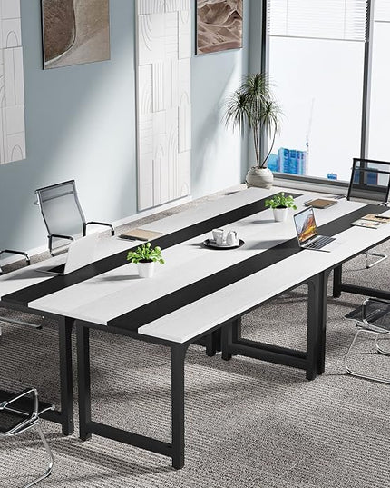 70.8 Inch X-Large Executive Computer Office Desk, White+Black - LeafyLoom