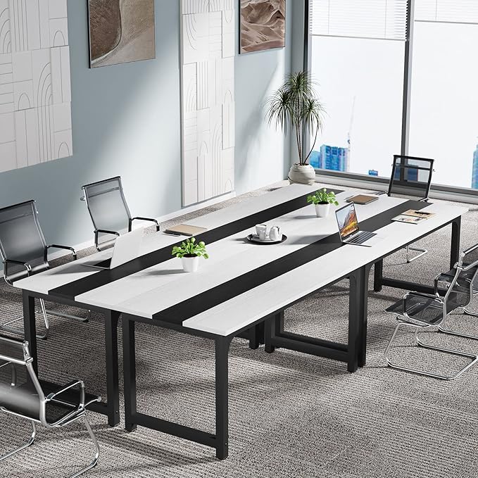 70.8 Inch X-Large Executive Computer Office Desk, White+Black - LeafyLoom