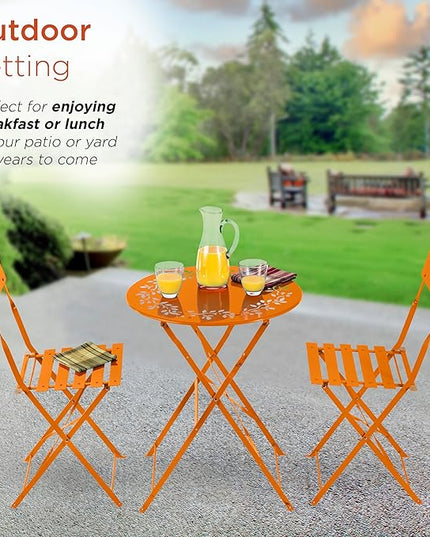 Alpine Corporation Indoor/Outdoor 3-Piece Bistro Set Folding Table and Chairs Patio Seating, Each, Orange - LeafyLoom