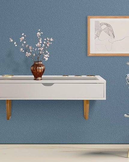 ALIMORDEN Floating Shelf with Drawer,Floating Drawer for Bathroom, White Wall Mounted Desk,Pull Out Drawer, 31 inch Surface, Floating Wall Desk, Hanging Desk, White - LeafyLoom