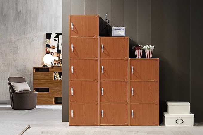 HODEDAH IMPORT 4-Shelf Bookcase Cabinet, Cherry - LeafyLoom