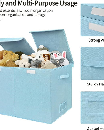 GRANNY SAYS Toy Chest with Lids, Foldable Toy Storage Organizer with Handles, Stuffed Animal Storage for Nursery Room Playroom, Living Room, Large Toy Box for Boys and Girls, Light Blue - LeafyLoom