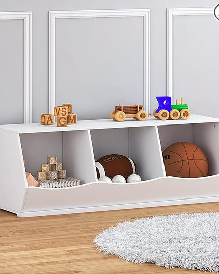 UTEX Toy Storage Organizer,Stackable Kids Toy Storage Cubby with 3 Bins,Toy Boxes and Storage for Playroom,Bedroom,Nursery School,White - LeafyLoom