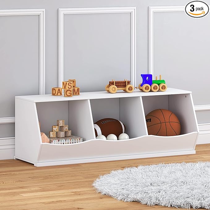 UTEX Toy Storage Organizer,Stackable Kids Toy Storage Cubby with 3 Bins,Toy Boxes and Storage for Playroom,Bedroom,Nursery School,White - LeafyLoom