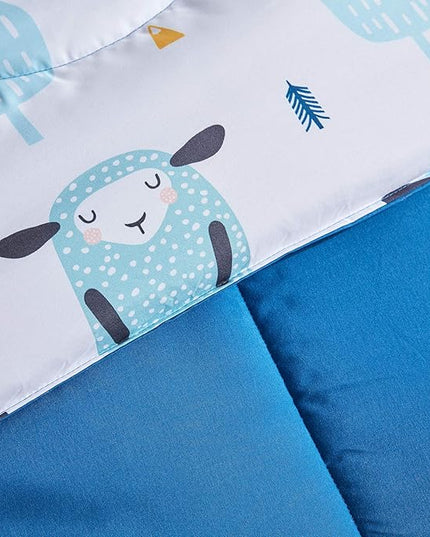SLEEP ZONE Kids Bedding Comforter Set Full/Queen Size - Super Cute & Soft Kids Bedding 7 Pieces Set with Comforter, Sheet, Pillowcase & Sham (Blue Sheep) - LeafyLoom