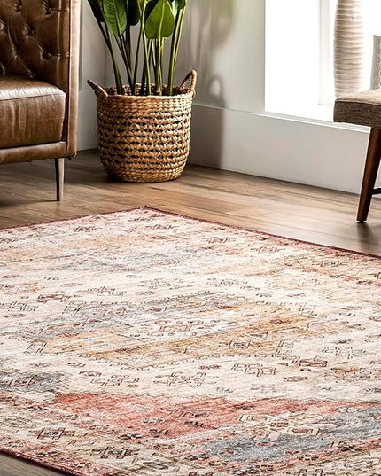 nuLOOM Emani Machine Washable Medallion Ultra Thin Area Rug, 4' x 6', Multi - LeafyLoom