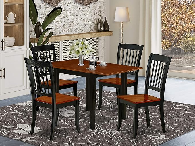 East West Furniture NDDA5-BCH-W Norden 5 Piece Dinette Set for 4 Includes a Rectangle Table with Dropleaf and 4 Dining Room Chairs, 30x48 Inch - LeafyLoom