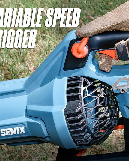 SENIX X6 60 Volt Max* Handheld Cordless Leaf Blower, Up to 810 CFM and 170 MPH, Variable Speed, Cruise Control, Lightweight, includes 4.0 Ah Battery and 3 Amp Charger (BLAX6-M1) - LeafyLoom
