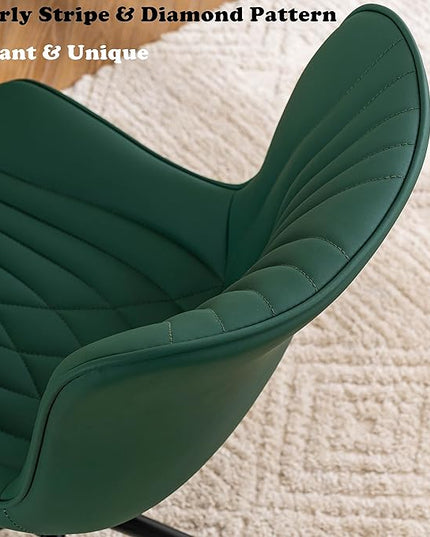 YOUTASTE Dark Green Office Chair Modern Armless Desk Chair with Wheels, Adjustable Swivel Rocking Rolling Computer Gaming Chair, Upholstered Faux Leather Sewing Chairs with Back - LeafyLoom