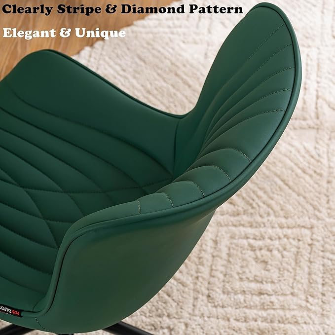 YOUTASTE Dark Green Office Chair Modern Armless Desk Chair with Wheels, Adjustable Swivel Rocking Rolling Computer Gaming Chair, Upholstered Faux Leather Sewing Chairs with Back - LeafyLoom