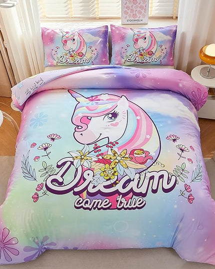 Unicorn Bedding Full,Teen Girl Comforter Set Full,Unicorn Comforter Set Full,Girls Room Decor with 2 Pillowcases,Full Size Comforter Set for Girls - LeafyLoom
