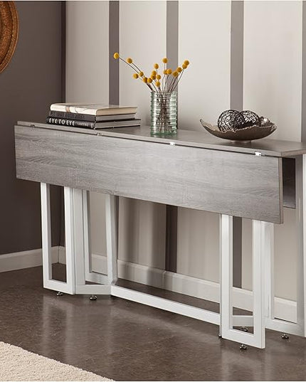 SEI Furniture Driness Drop Leaf Console to Dining Convertible Table, Weathered Gray, White - LeafyLoom