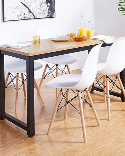 CangLong , Modern Mid-Century Side Chair with Natural Wood Legs for Kitchen, Living Dining Room, White - LeafyLoom