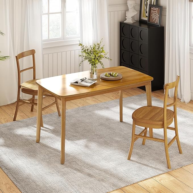KKL Dining Table, 47“ Malaysian Oak Kitchen Table, Farmhouse Wood Dining Table for 2, Easy Assembly, Natural - LeafyLoom
