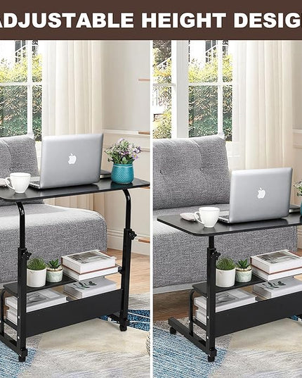 Adjustable Mobile Laptop Desk Portable Detachable Wheels Home Office Desk Height, Bedside Table Additional Storage Rack Small Spaces Veranda Office Desk Size 15.7 * 31.5 Inch Black - LeafyLoom