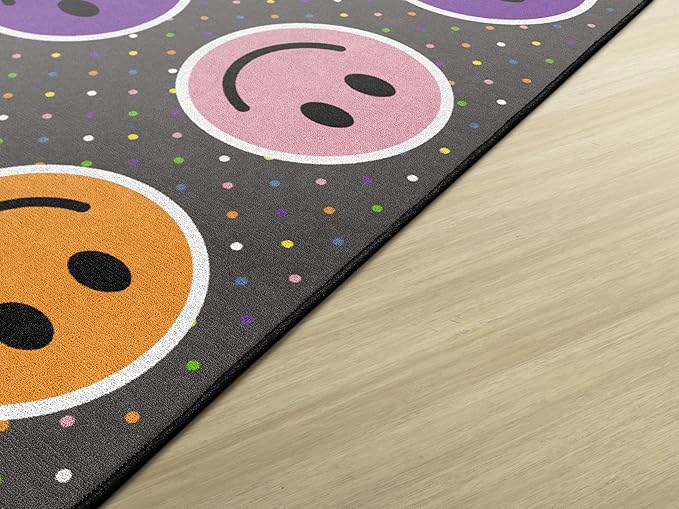 Flagship Carpets Smiley Seating (Seats 24) Classroom Area Rug or Educational Learning Mat, Kids Room or Playroom Carpet, 7'6" x 12', Gray/Multi - LeafyLoom