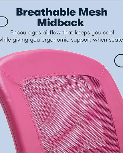 Serta Essential Armless Desk Chair Small TaskChair with Wheels, Breathable Mesh Back, SertaQuality Foam Cushion Seat for Comfort, Functional, Lightweight and Versatile, Task, Pink - LeafyLoom