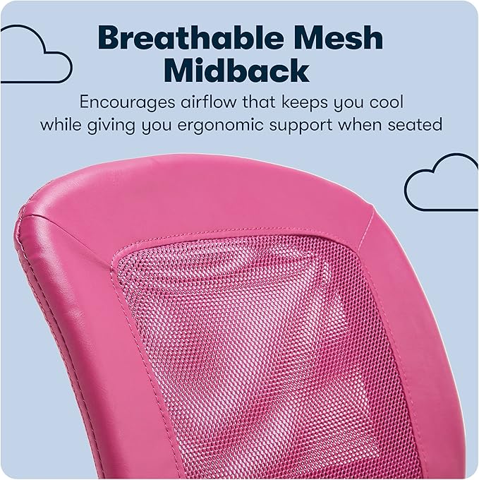 Serta Essential Armless Desk Chair Small TaskChair with Wheels, Breathable Mesh Back, SertaQuality Foam Cushion Seat for Comfort, Functional, Lightweight and Versatile, Task, Pink - LeafyLoom