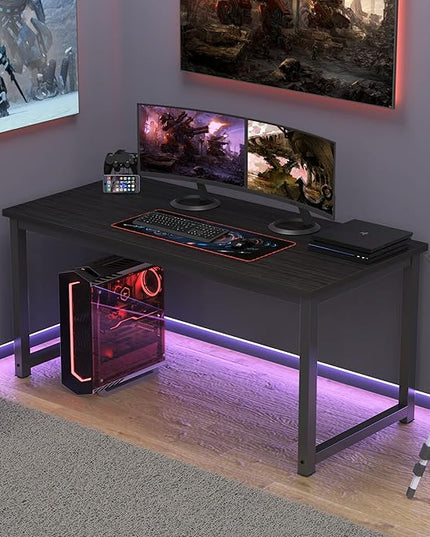 NSdirect 63 inch Computer Desk,Modern Simple Style PC Table Office Desk Wide Workstation for Study Writing,Gaming and Home Office,Extra 1" Thicker Wooden Tabletop and Black Metal Frame,Black - LeafyLoom