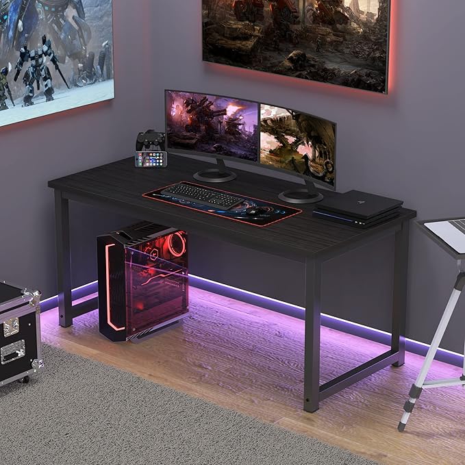 NSdirect 63 inch Computer Desk,Modern Simple Style PC Table Office Desk Wide Workstation for Study Writing,Gaming and Home Office,Extra 1" Thicker Wooden Tabletop and Black Metal Frame,Black - LeafyLoom
