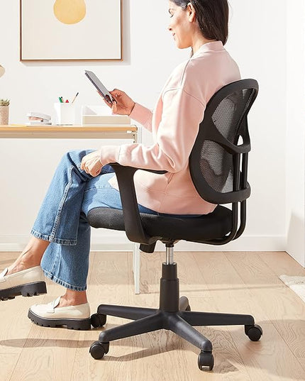Amazon Basics Mesh Mid-Back Adjustable-Height 360-Degree Swivel Office Desk Chair with Armrests and Lumbar Support, Black - LeafyLoom