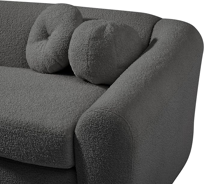 Modern Cloud Curved Sofa Comfy Boucle Couch, Luxury 3 Teddy Fabric Upholstered Leisure Deap Seat Sectional Sofá with 5 Decorative Throw Pillows for Living Room, Gray 87.7" w - LeafyLoom