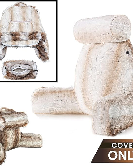 Husband Pillow XXL Cover Only - Rare Baby Coyote Fur Backrest Pillowcase Set, Two-Tone Reversible Double Sided Fabulous Faux Fur Reading & Bed Rest, Thick Zippers, 2 Sided Solid Fabric Neck Rolls - LeafyLoom